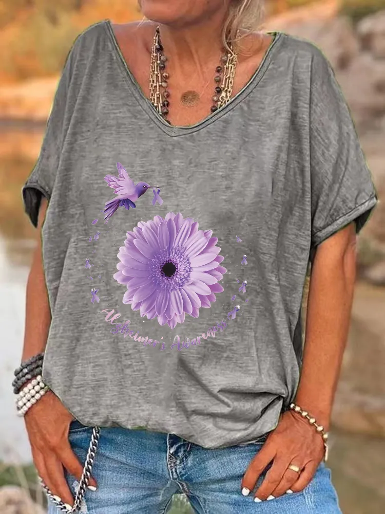 Women'S Alzheimer'S Awareness V-Neck Short-Sleeved T-Shirt