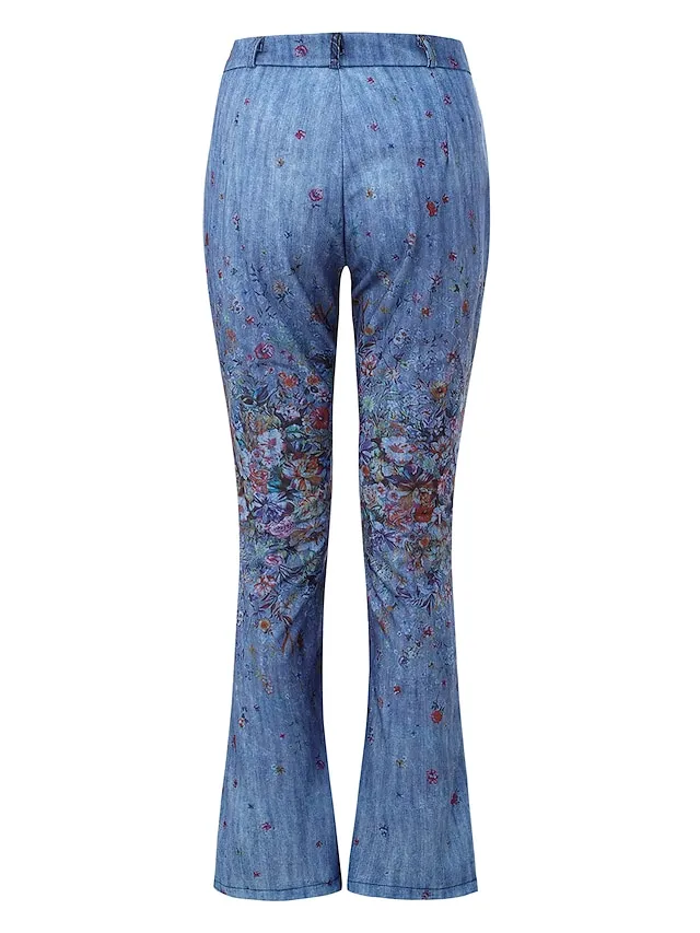 Women's Jeans Bootcut Flared Pants Full Length Faux Denim Print High Elasticity High Waist Fashion Streetwear Casual Daily 1 2 S M Fall & Winter