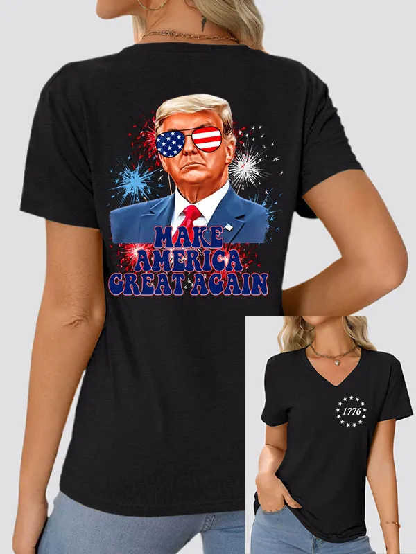 Woman'S Make America Great Again V-Neck And Short Sleeves T-shirt