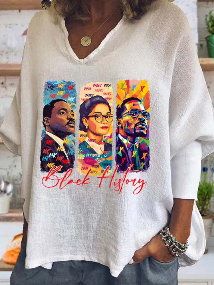 Women'S Black History Printed V-Neck T-Shirt