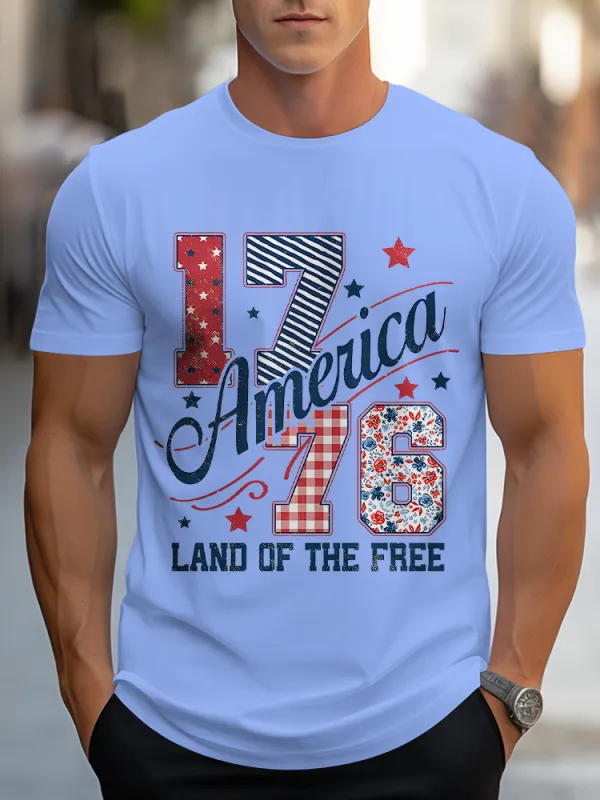 Man'S 1776 America  Land Of The Free Round-Neck Short-Sleeved T-Shirt