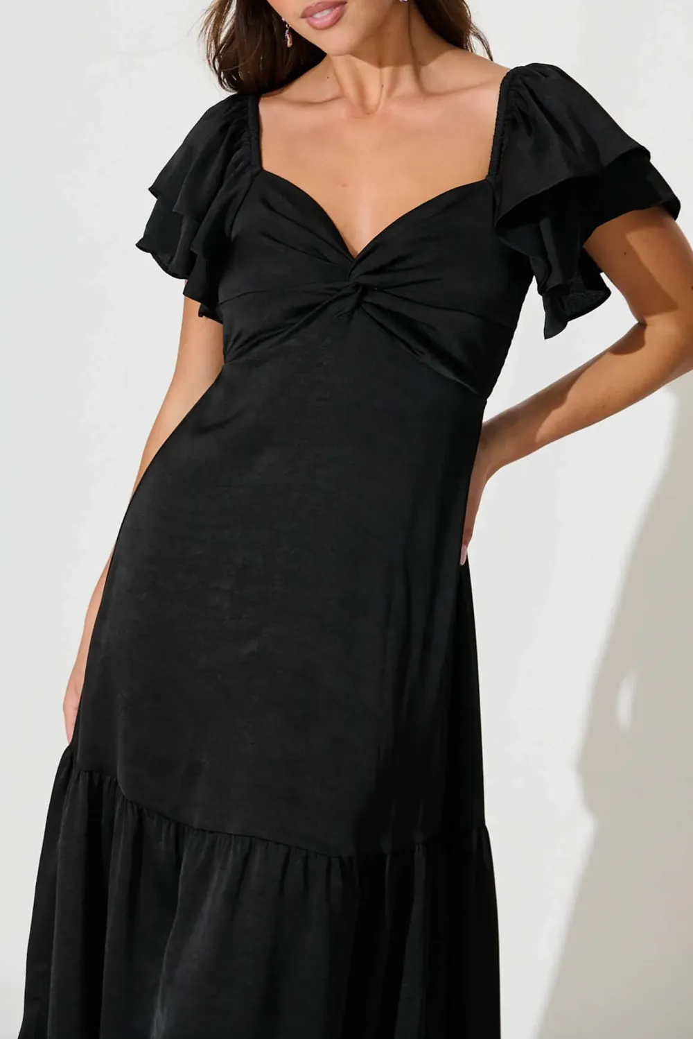 Black Ruffled Sleeve Tiered Maxi Dress
