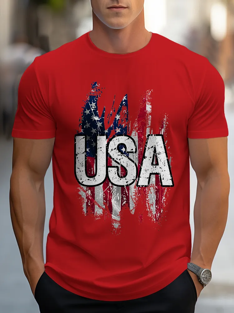 Man'S USA Round-Neck Short-Sleeved T-Shirt