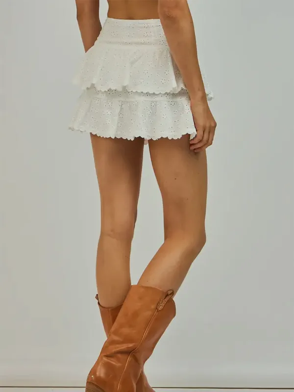 Lace Floral Layered Ruffle Hem Mini Skirts