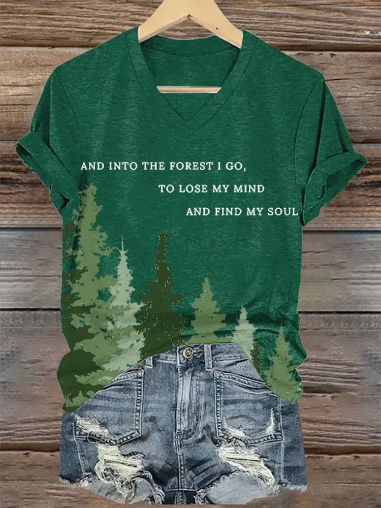 Woman'S And Into The Forest I Go, To Lose My Mind And Find My Soul V-Nack Short Sleeve T-Shirt