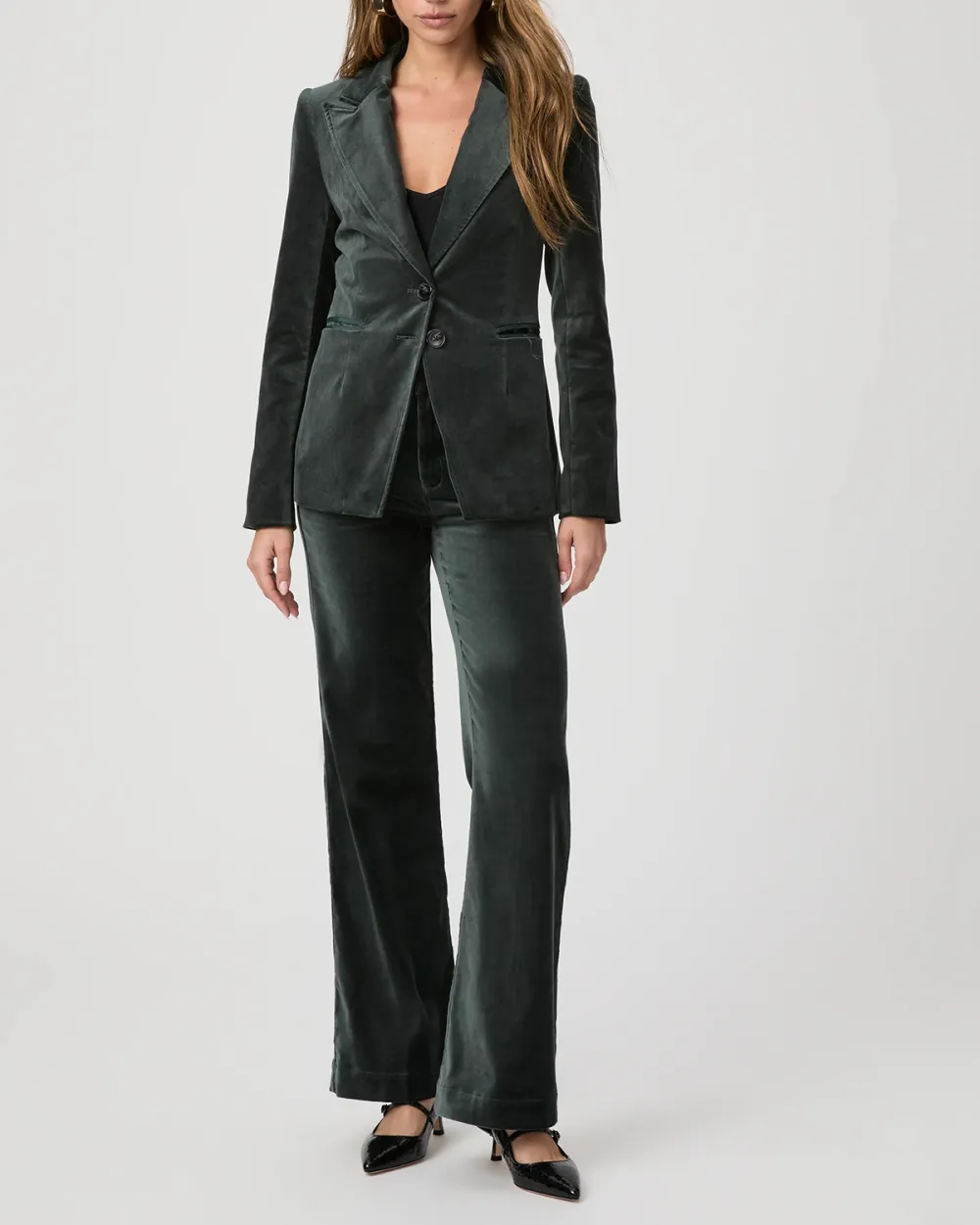 Dark Green Velvet Single Breasted Blazer