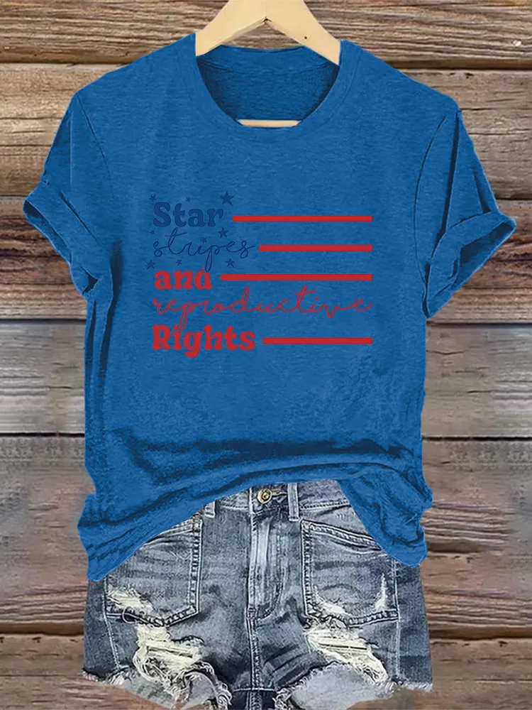 Woman'S Star And Rights Crew Neck Short Sleeve T-Shirt