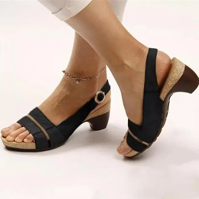 Women's Sandals Block Heel Sandals Plus Size Ankle Strap Sandals Work Daily Summer Kitten Heel Sexy Minimalism Faux Leather Buckle Solid Color Black White Red