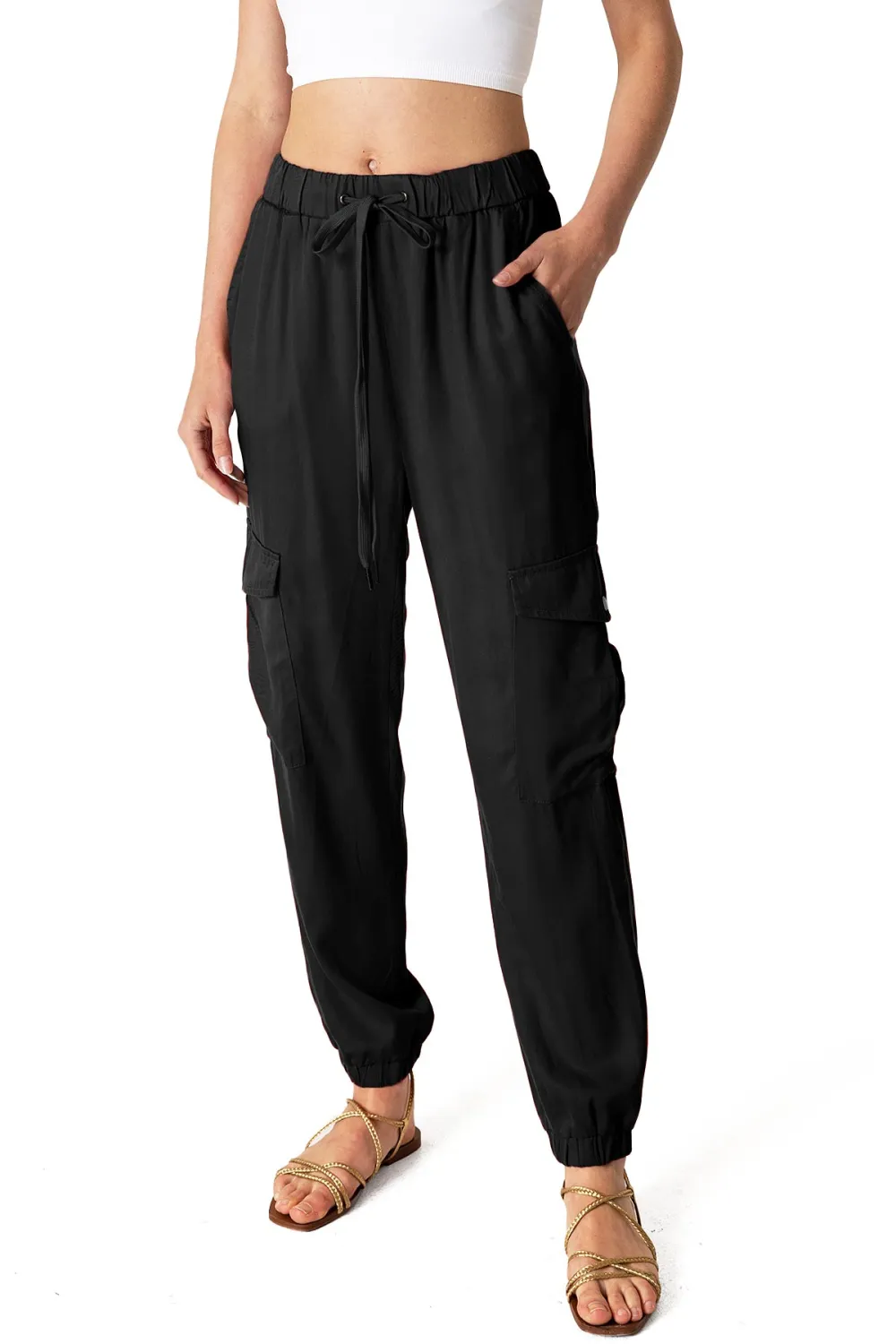 Red Drawstring Cargo Joggers