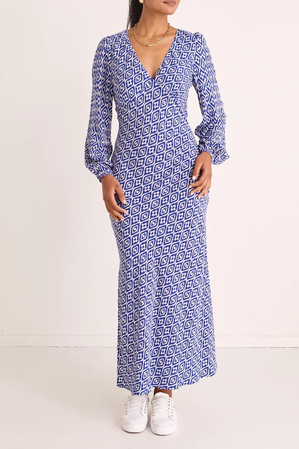 Electric Blue Batik Bias Midi Dress