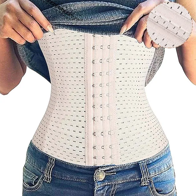 Corset Women's Waist Trainer Shapewears Office Running Gym Yoga Plus Size Creamy-white Black Brown Sport Breathable Hook & Eye Tummy Control Push Up Front Close Solid Color Summer Spring Fall