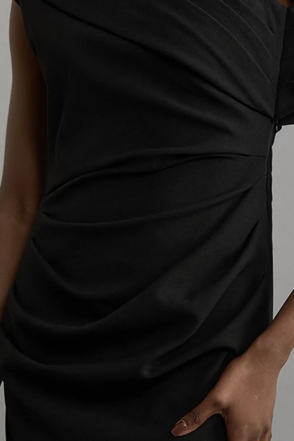 Structured Crepe Asymmetric Tailored Pencil Midi Dress