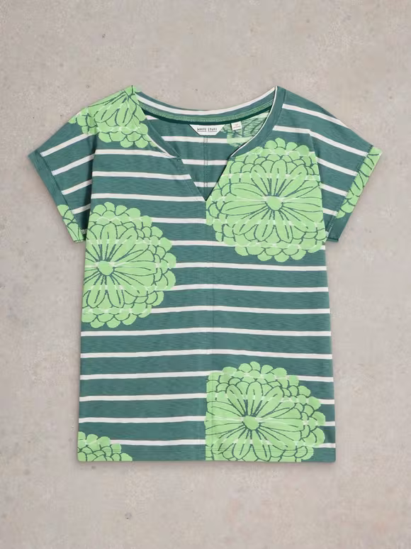 Notch Neck Print T-Shirt