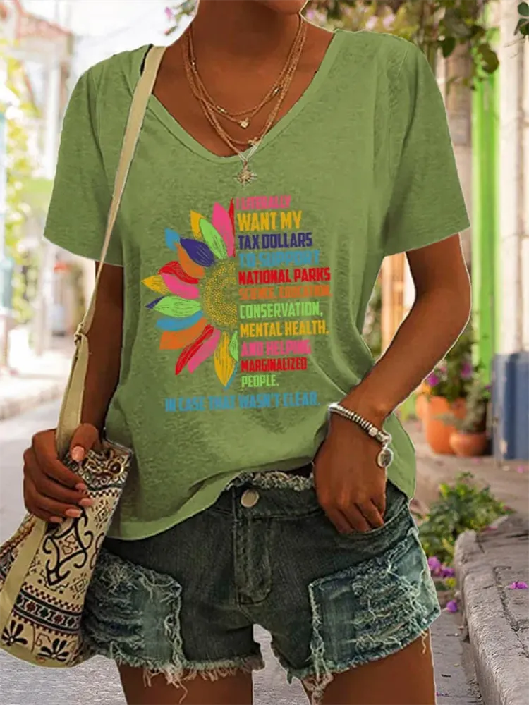 Women'S Support National Parks Print V Neck Casual T-Shirt