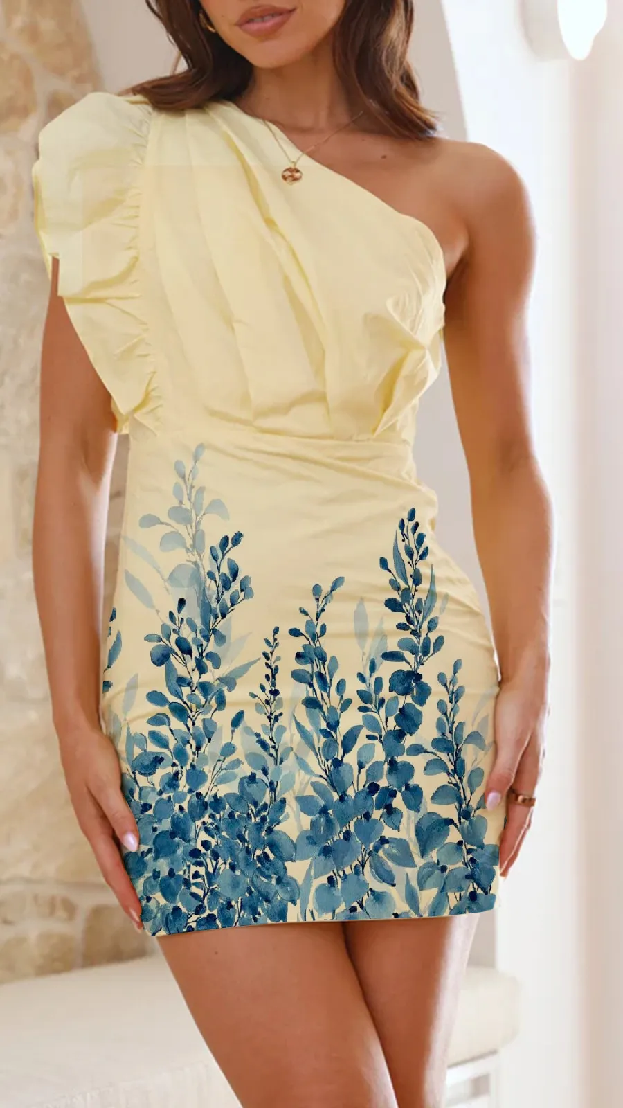 One Shoulder Design Mini Dress
