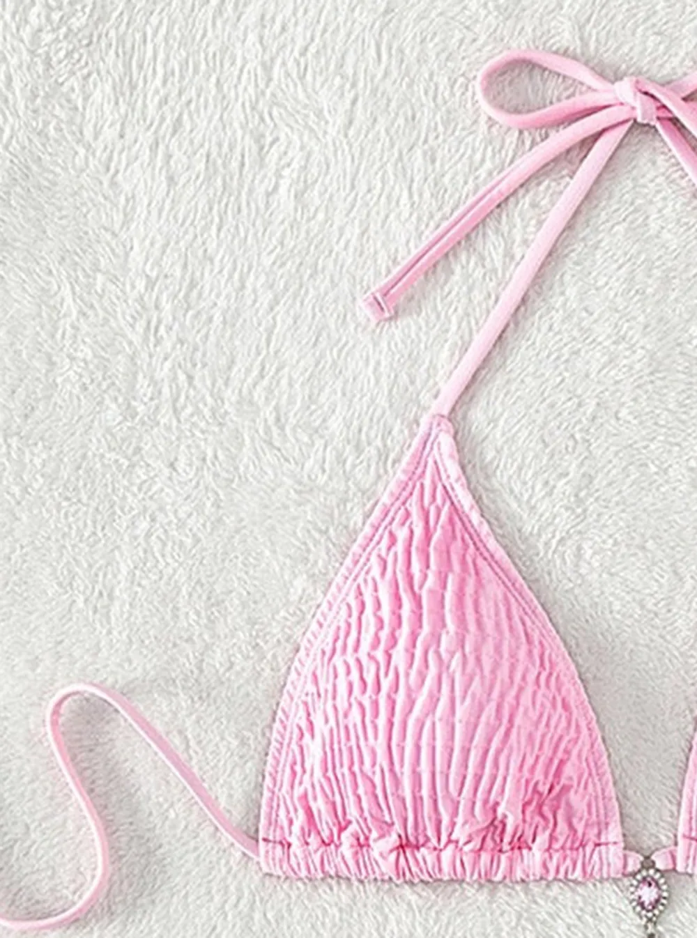 Rhinestone Ruched Pink One-piece Bikini