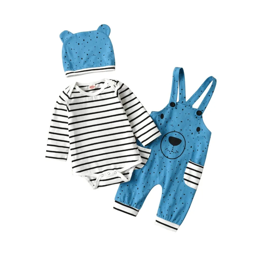 Three Piece Stripe Baby Romper Set