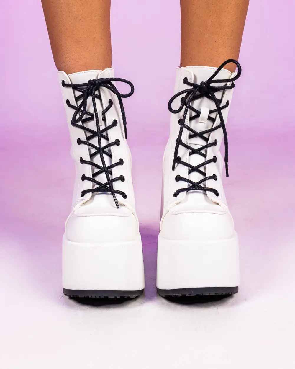 White Lace-Up Women's Platform Ankle Boots