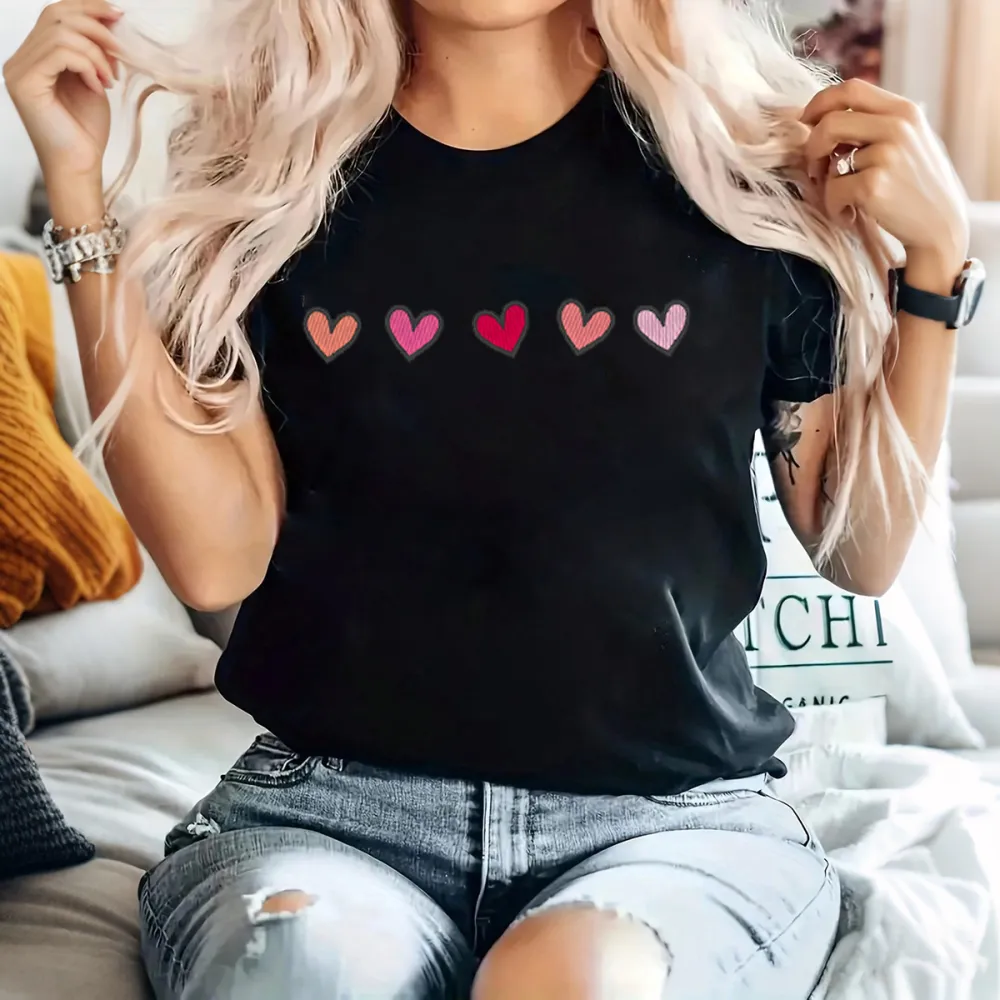 Casual T-Shirt With Five Hearts In Different Colors