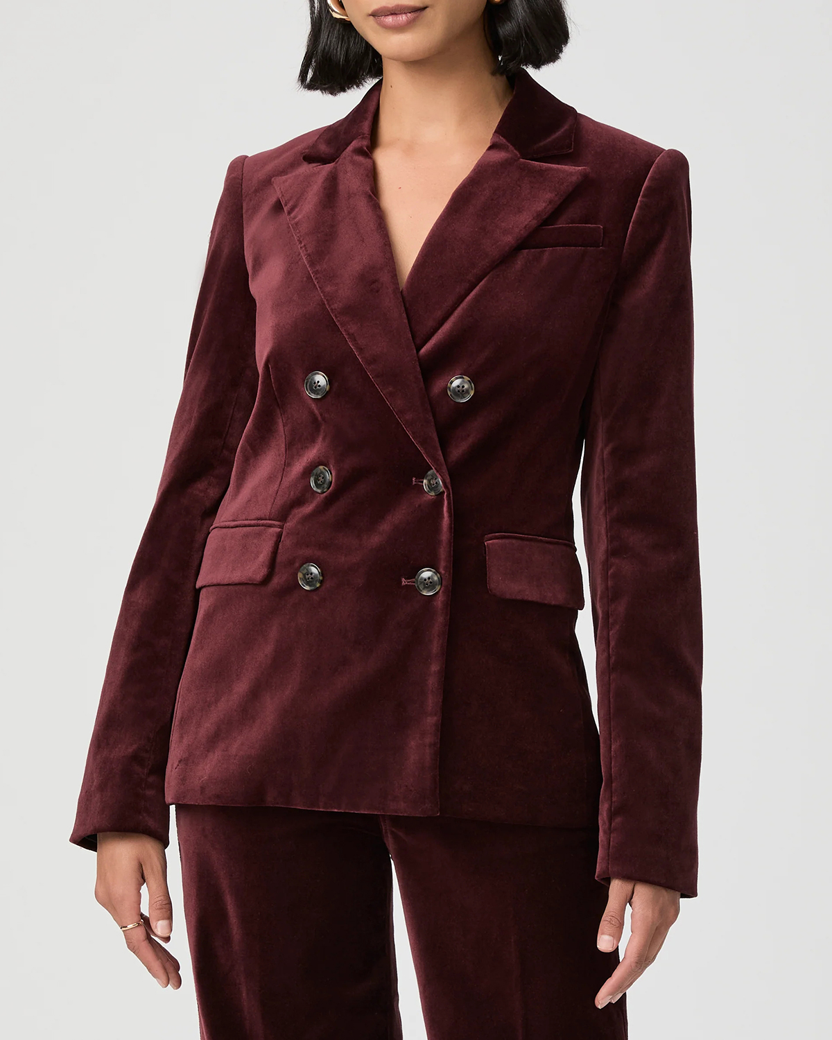 Burgundy Velvet Double Breasted Blazer