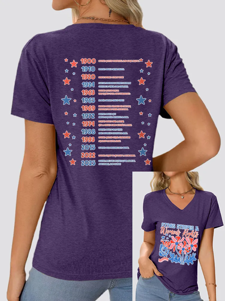 Woman'S Stars Stripes And Women'S Rights V-Neck Short Sleeve T-Shirt