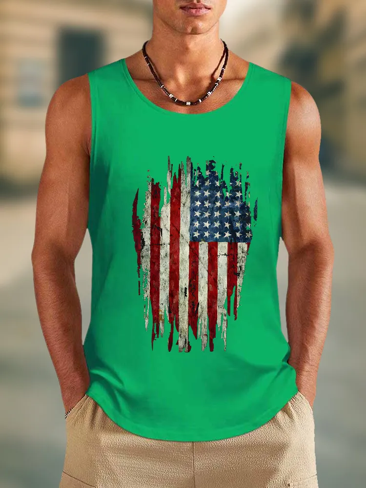 Men'S Stars And Stripes Print Round-Necked Vest