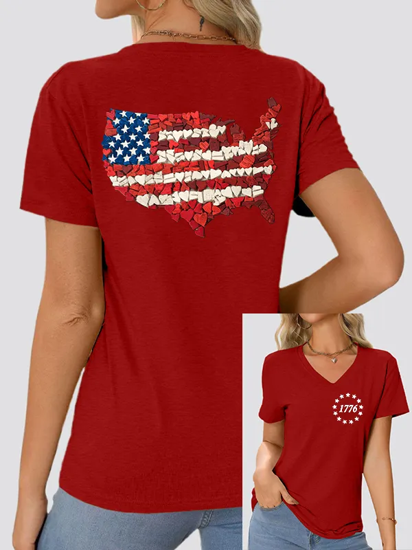 Woman'S Independence Day Love Map 1776 V-Neck And Short Sleeves T-shirt