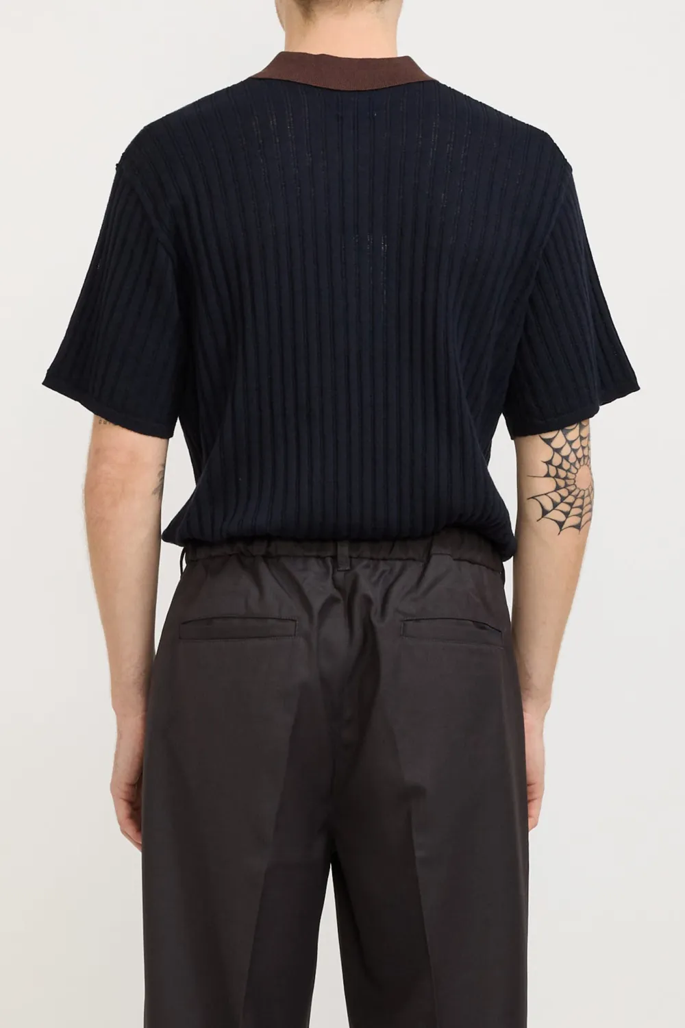 Black Polo Shirt With Brown Collar