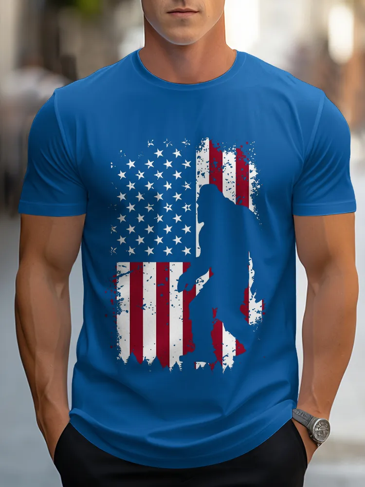 Man'S Broken National Flag Pattern Round-Neck Short-Sleeved T-Shirt