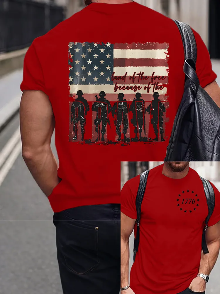 Men's Land Of The Free Because Of The Brave Round-Neck Short-Sleeved T-Shirt