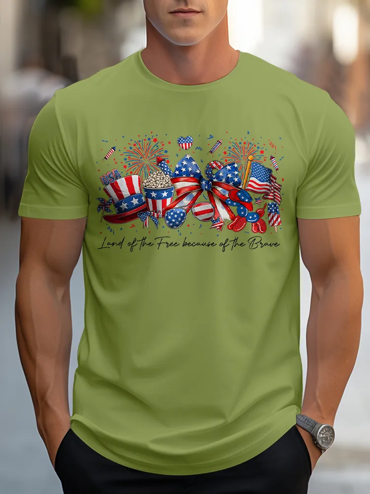 Man'S Land Of The Free Because Of The Brave Round-Neck Short-Sleeved T-Shirt