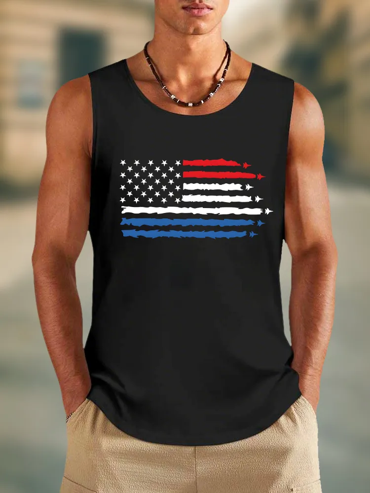 Men'S Stars And Stripes Print Round-Necked Sleeveless Vest