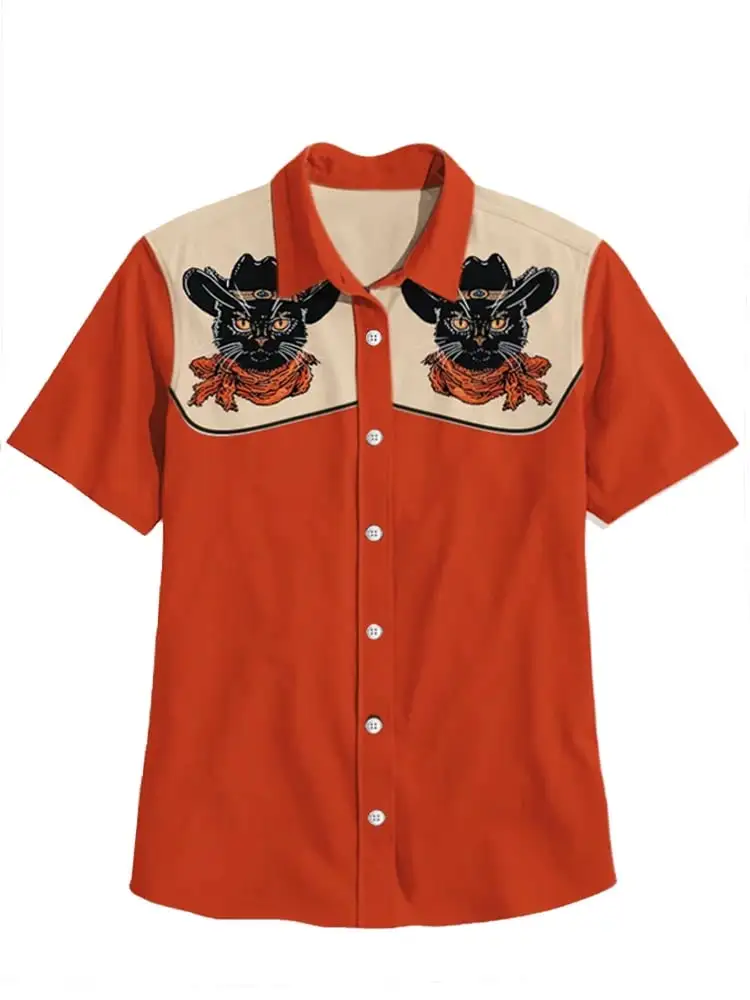 Western Vintage Kitten Short Sleeve Shirt