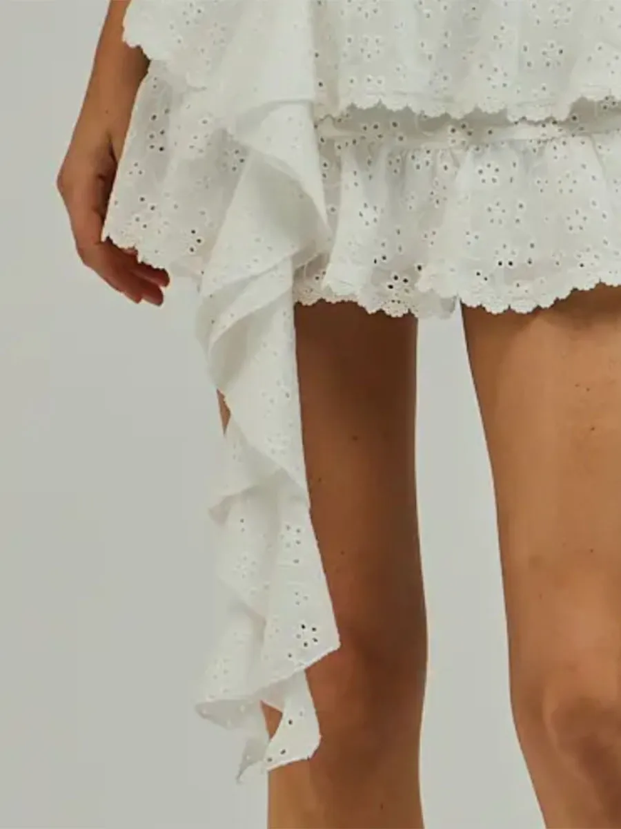Lace Floral Layered Ruffle Hem Mini Skirts