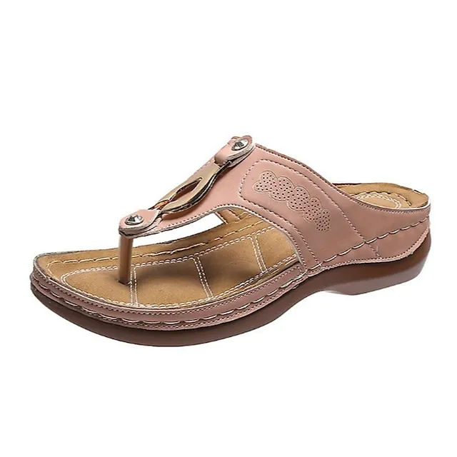 Women's Sandals Comfort Shoes Plus Size Outdoor Office Daily Summer Rhinestone Buckle Flat Heel Open Toe Casual Classic Walking Shoes PU Leather Faux Leather Loafer Solid Colored Black Pink Beige