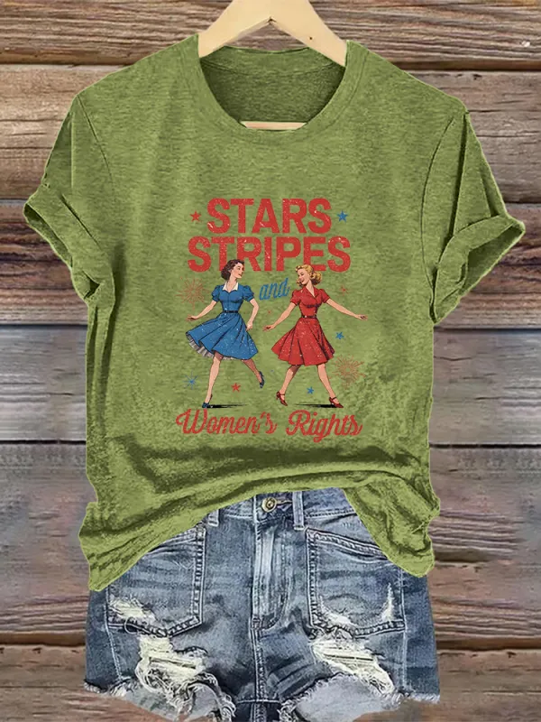 Woman'S Stars Stripes And Women'S Rights Crew Neck Short Sleeve T-Shirt