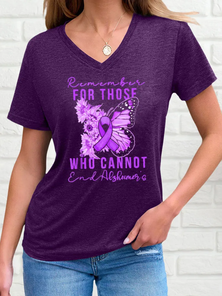 Women'S V-Neck Short-Sleeved T-Shirt Remember For Those Who Cannot Alzheimer'S Awareness Prints