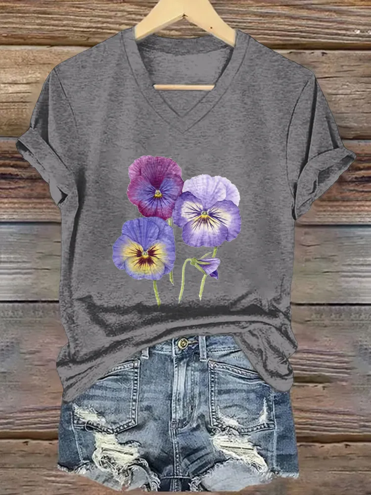 Women'S Floral Printed Alzheimer'S Awareness T-Shirt