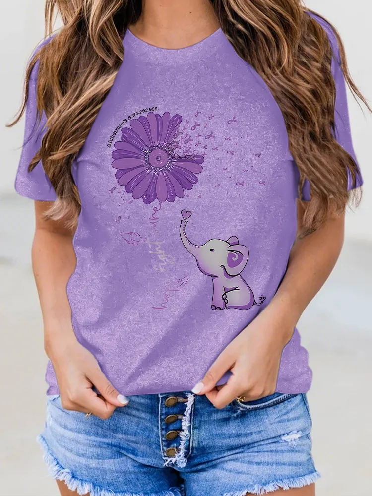Women'S Hope Forget Cure Alzheimer'S Awareness Round-Neck Short-Sleeved T-Shirt