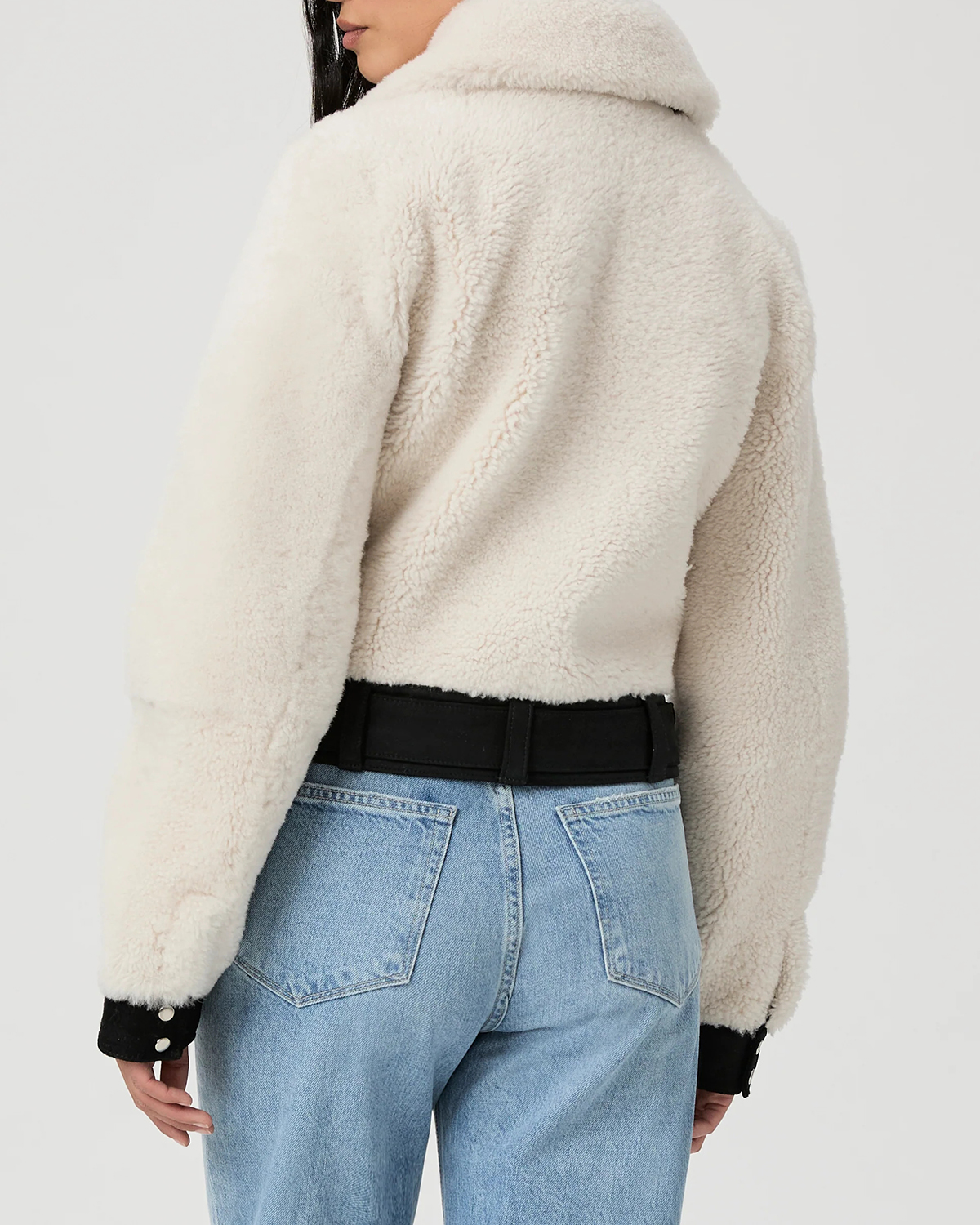 Black And White Faux Fur Trimmed Jacket