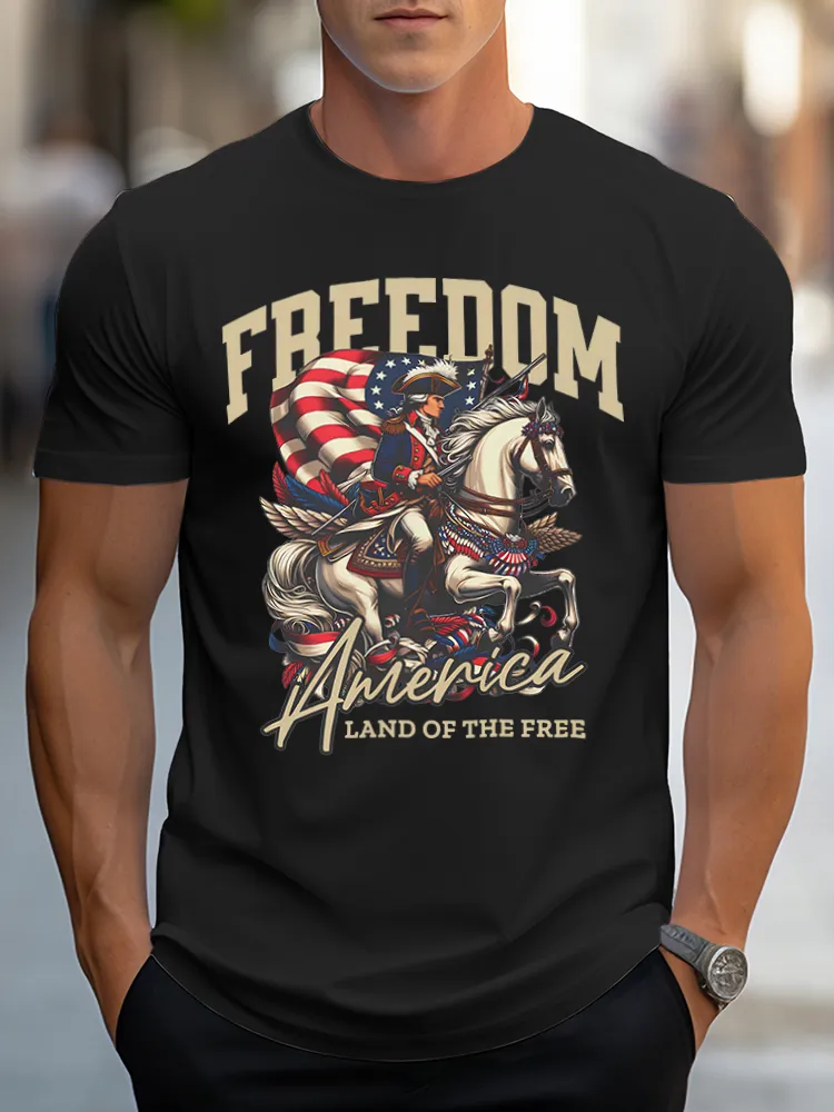 Freedom America Land Of The Free Print Short Sleeves T-Shirt