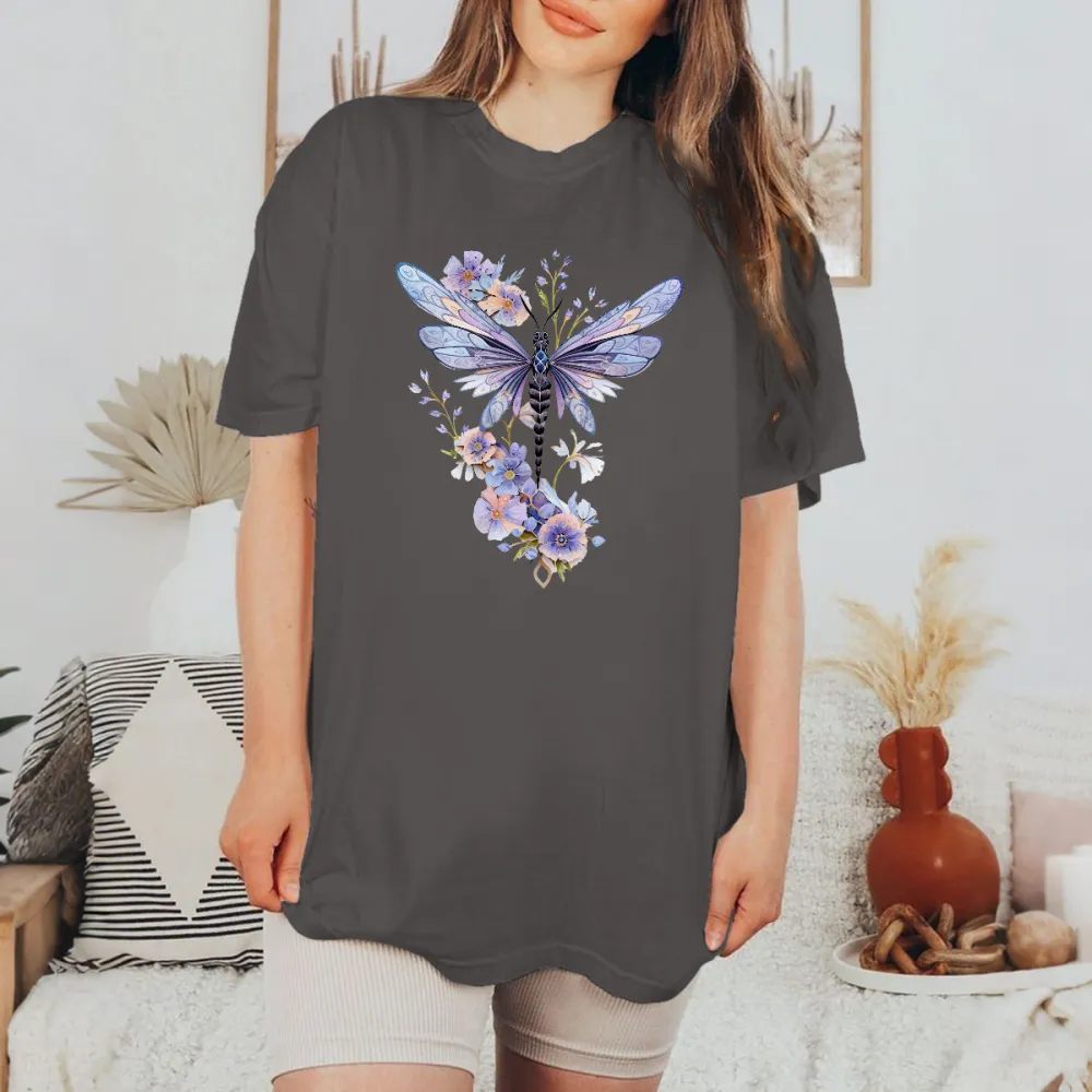 Bright Dragonfly Floral Casual Tee