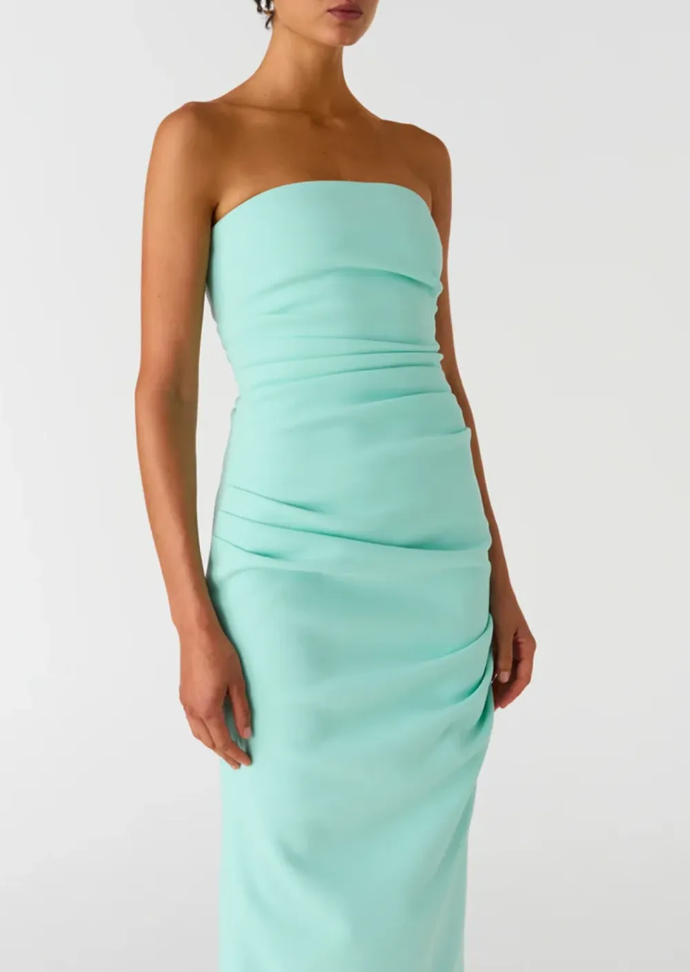 Strapless Ruched Midi Dress