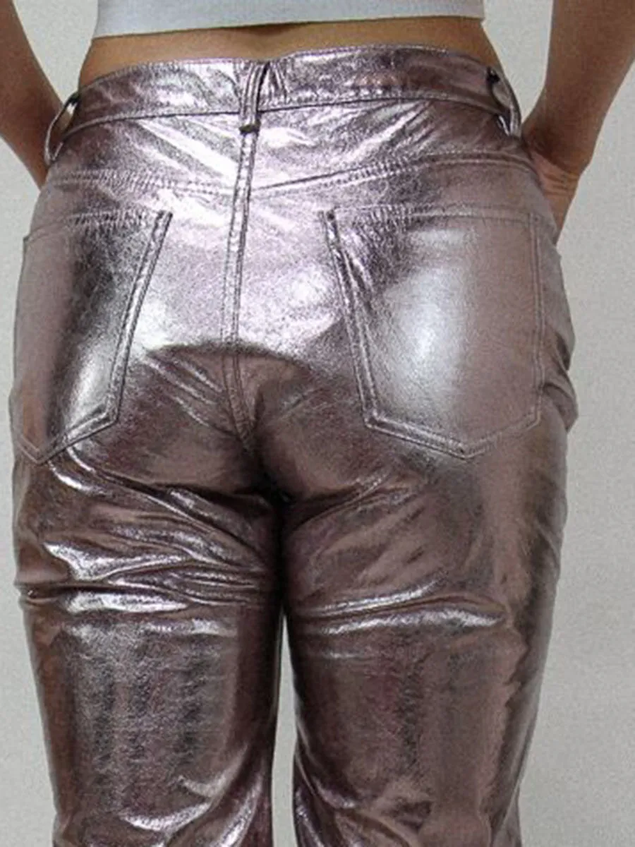 Metallic Low Rise Straight Leg Pants