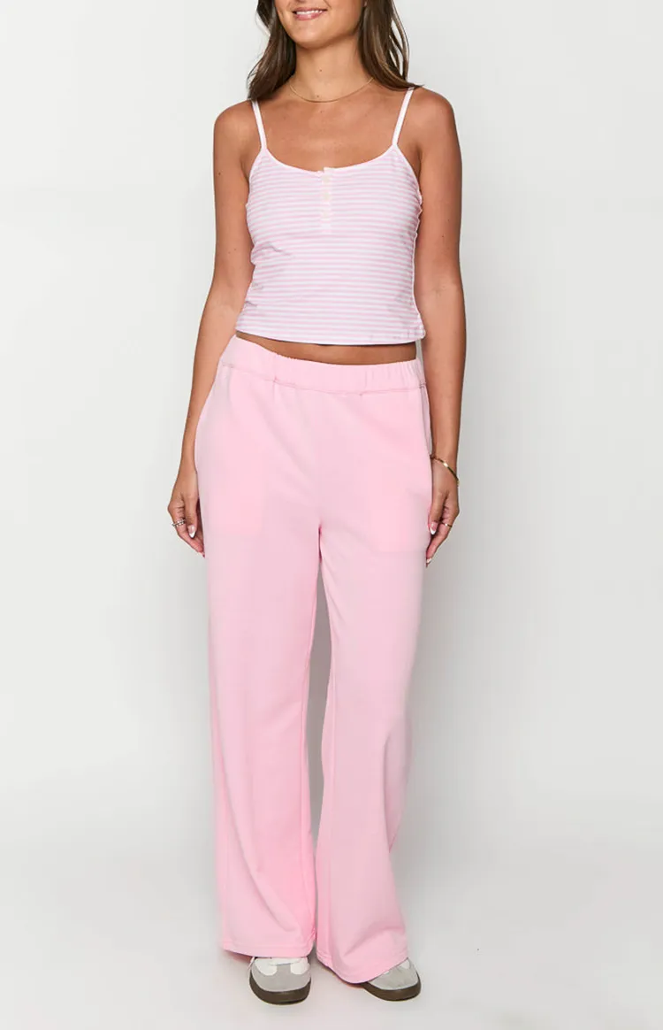 Pink Striped Spaghetti Strap Crop Top