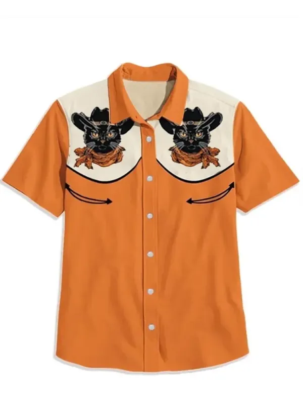 Western Vintage Fairy Cat Short Sleeve Shirt