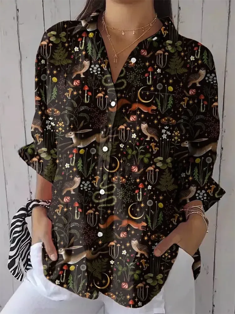 Women'S Forest Floral Print Casual Lapel Shirt