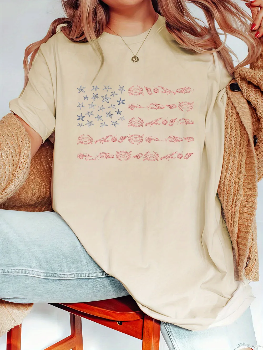 Women's Sea Life American Flag Crusher T-shirts
