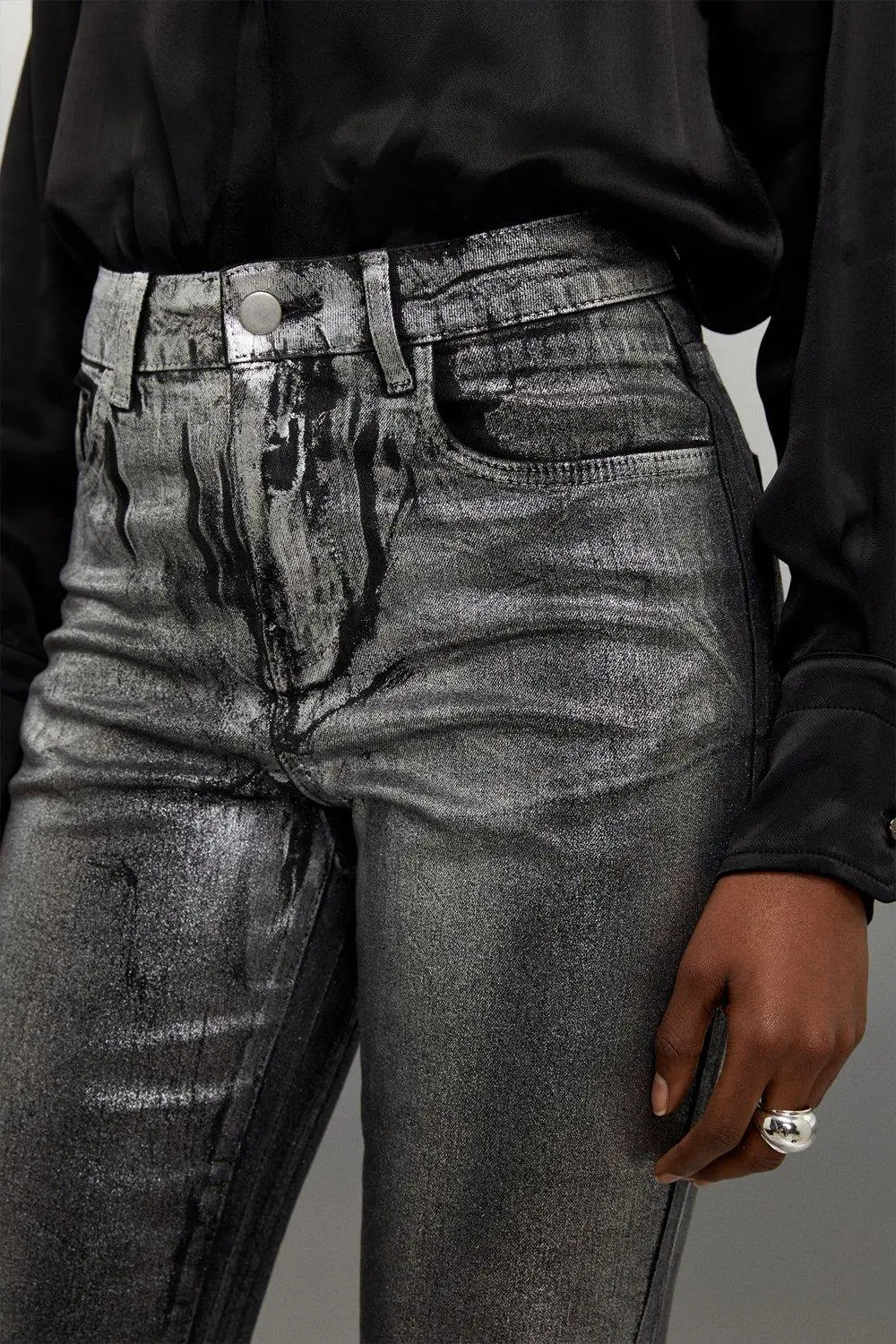 Slim Leg Silver Foiled Trouser