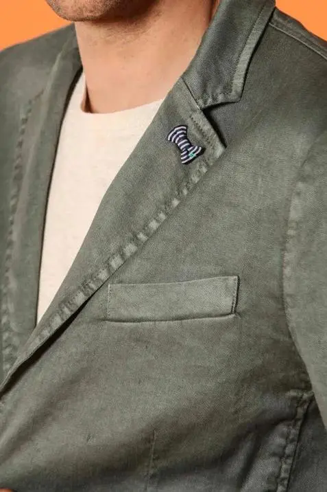 Green Men's Cotton and Linen Twill Suit Jacket